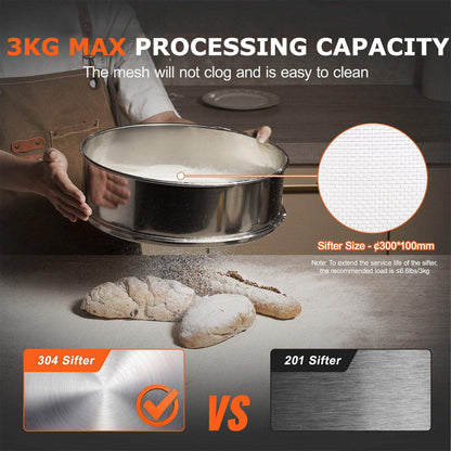 Electric Automatic Sieve Shaker Vibrating Sieve Machine Food Industrial Stainless Steel Sifter for Granule Powder Grain,Including Sieve& Cover