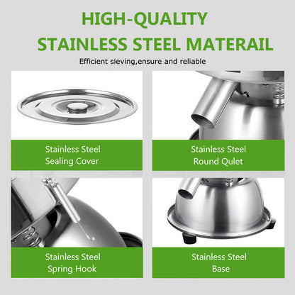 Electric Automatic Sieve Shaker Vibrating Sieve Machine Food Industrial Stainless Steel Sifter for Granule Powder Grain,Including Sieve& Cover