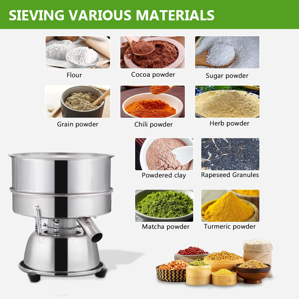 Electric Automatic Sieve Shaker Vibrating Sieve Machine Food Industrial Stainless Steel Sifter for Granule Powder Grain,Including Sieve& Cover