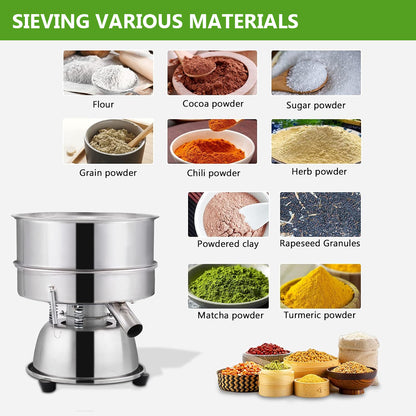 Electric Automatic Sieve Shaker Vibrating Sieve Machine Food Industrial Stainless Steel Sifter for Granule Powder Grain,Including Sieve& Cover