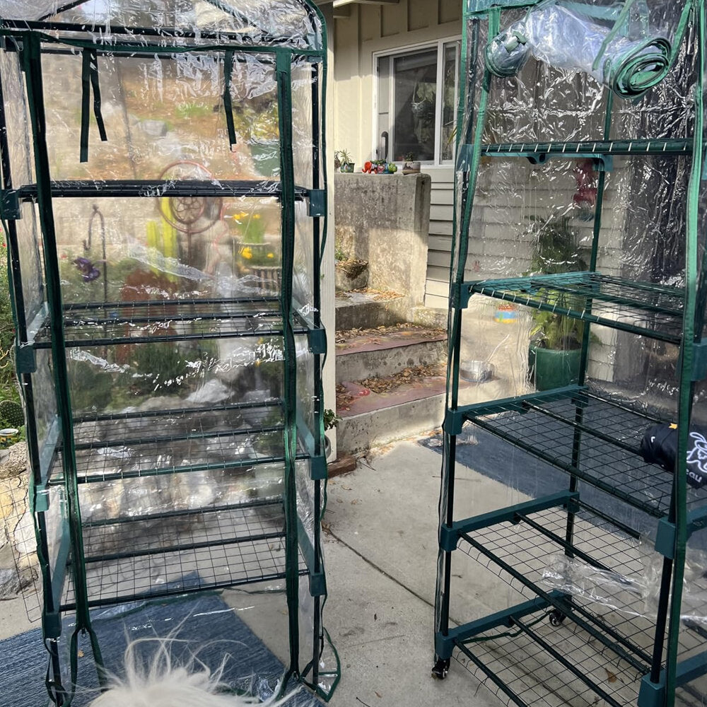 Litgrow Garden Upgraded 5-Tier Mini Greenhouse with Castors Wheels - Portable Small Gardening Green House with PVC Cover - Heavy Duty Swivel Castors with Brakes - 76''H x 27''L x 19''W Indoor & Outdoor