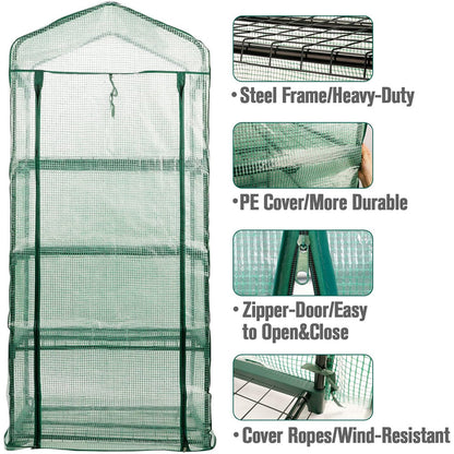 Litgrow 4 Tier Mini Greenhouse with Cover, 27" Long x 19" Wide x 63" High, Indoor Outdoor Kit for Winter Zipper Door Seedlings & Seed Propagation Plant Growing