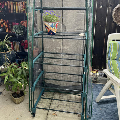 Litgrow Garden Upgraded 5-Tier Mini Greenhouse with Castors Wheels - Portable Small Gardening Green House with PVC Cover - Heavy Duty Swivel Castors with Brakes - 76''H x 27''L x 19''W Indoor & Outdoor
