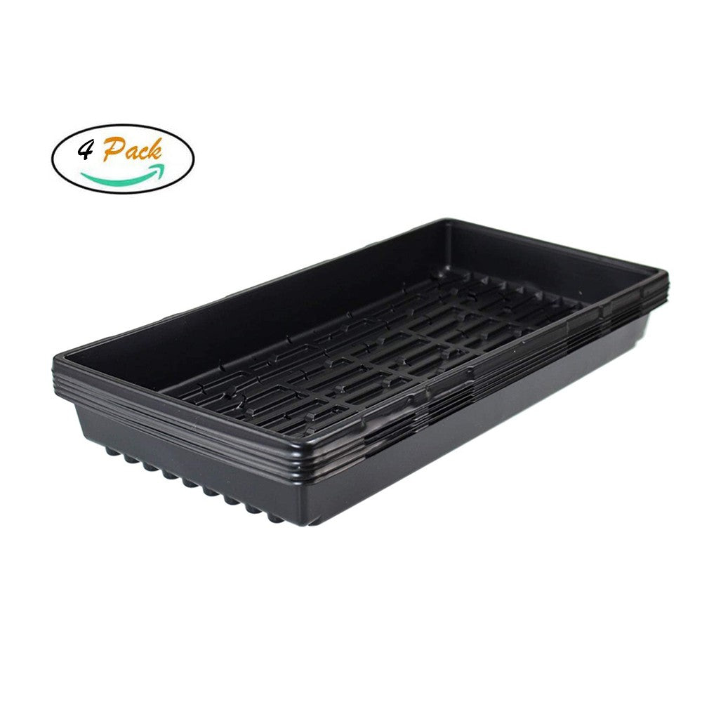 Litgrow 4 Pack of Durable Black Plastic Growing Trays (with Holes) 21" x 11" x 2" - Planting Seedlings, Flowers, Wheatgrass