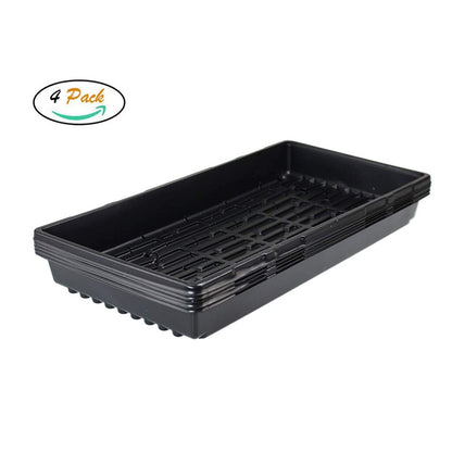 Litgrow 4 Pack of Durable Black Plastic Growing Trays (with Holes) 21" x 11" x 2" - Planting Seedlings, Flowers, Wheatgrass