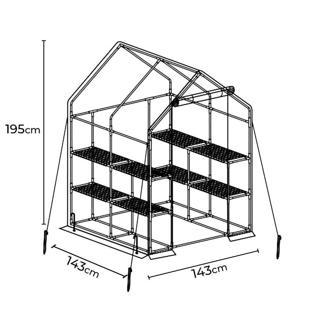 Litgrow 143 x 143 x 195 cm Walk in Garden PVC Greenhouse with Metal Frame Shelves - (PVC Transparent Cover+ Metal Frame)