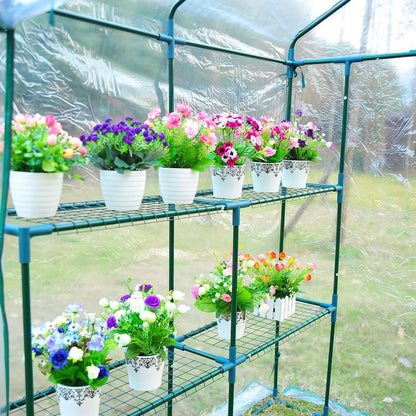 Litgrow 143 x 143 x 195 cm Walk in Garden PVC Greenhouse with Metal Frame Shelves - (PVC Transparent Cover+ Metal Frame)