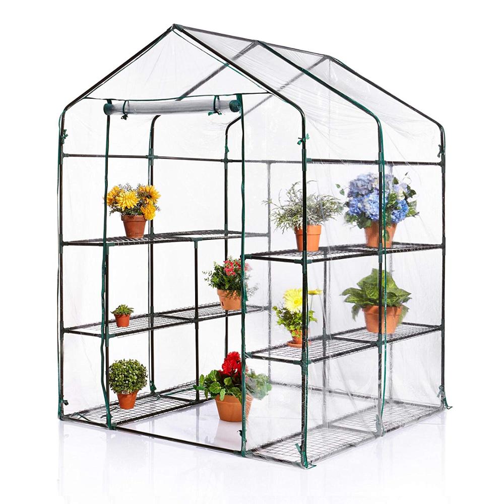 Litgrow 143 x 143 x 195 cm Walk in Garden PVC Greenhouse with Metal Frame Shelves - (PVC Transparent Cover+ Metal Frame)