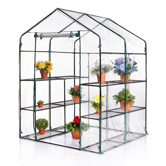 Litgrow 143 x 143 x 195 cm Walk in Garden PVC Greenhouse with Metal Frame Shelves - (PVC Transparent Cover+ Metal Frame)