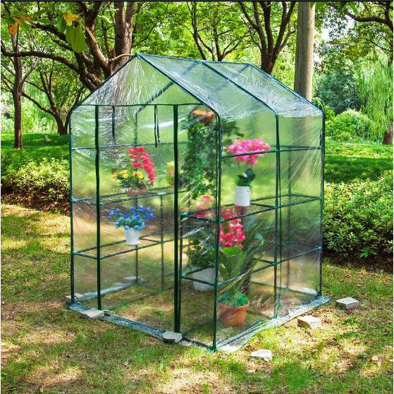 Litgrow 143 x 143 x 195 cm Walk in Garden PVC Greenhouse with Metal Frame Shelves - (PVC Transparent Cover+ Metal Frame)